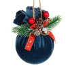Подвеска шар в вуали с декором из хвои 8 см, индиго, пенопласт, пластик 397-339